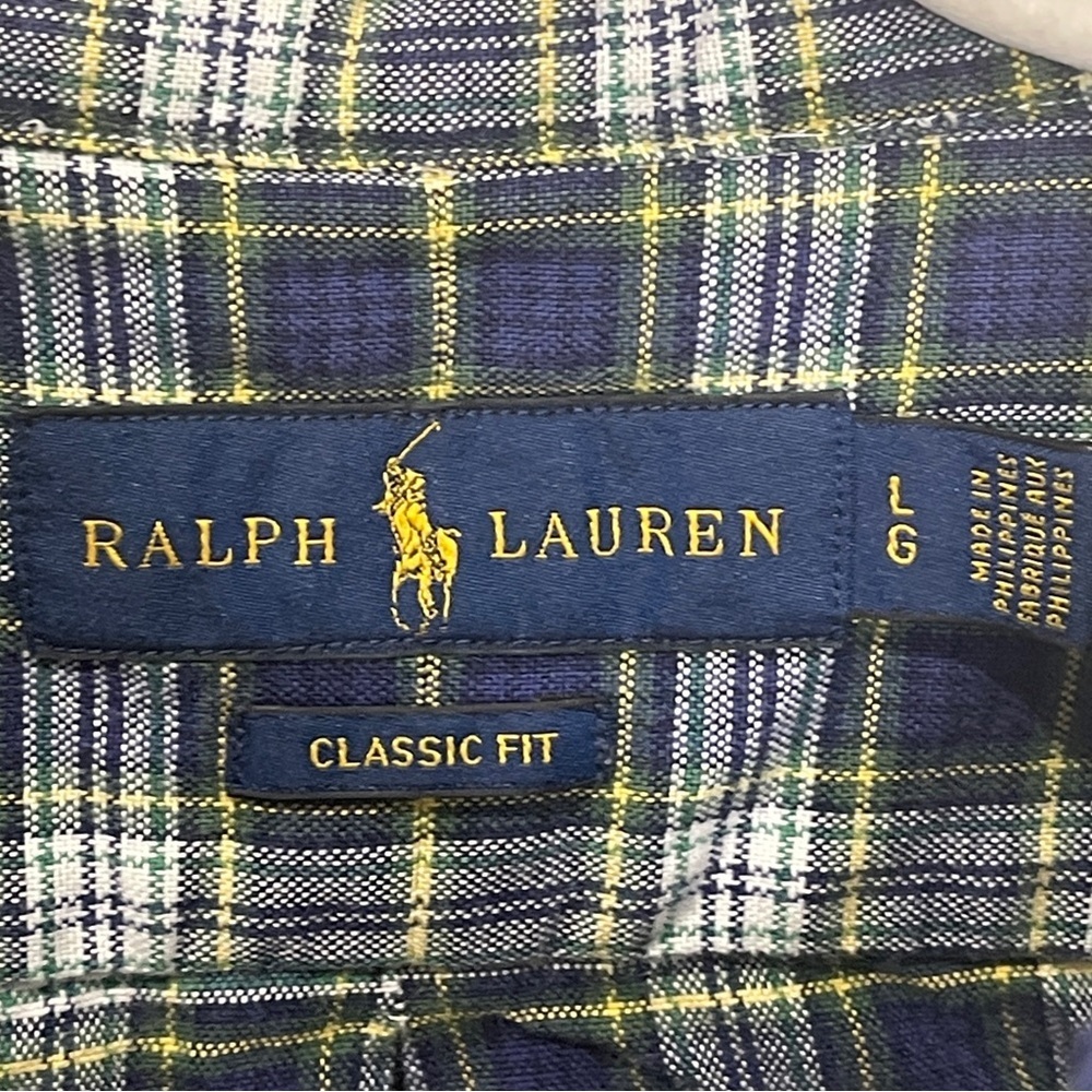 Polo Ralph Lauren Classic Oxford Shirt Men’s Plaid Blue Label Size L Maize Blue - Picture 4 of 8